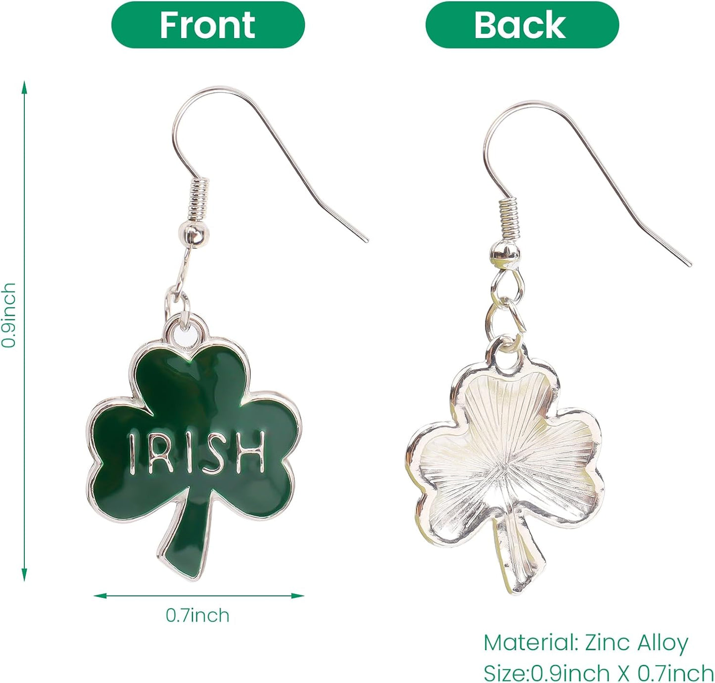 Green Shamrock Dangle Earrings for Women, St. Patrick's Day Accessories Good Luck Hoop Earrings