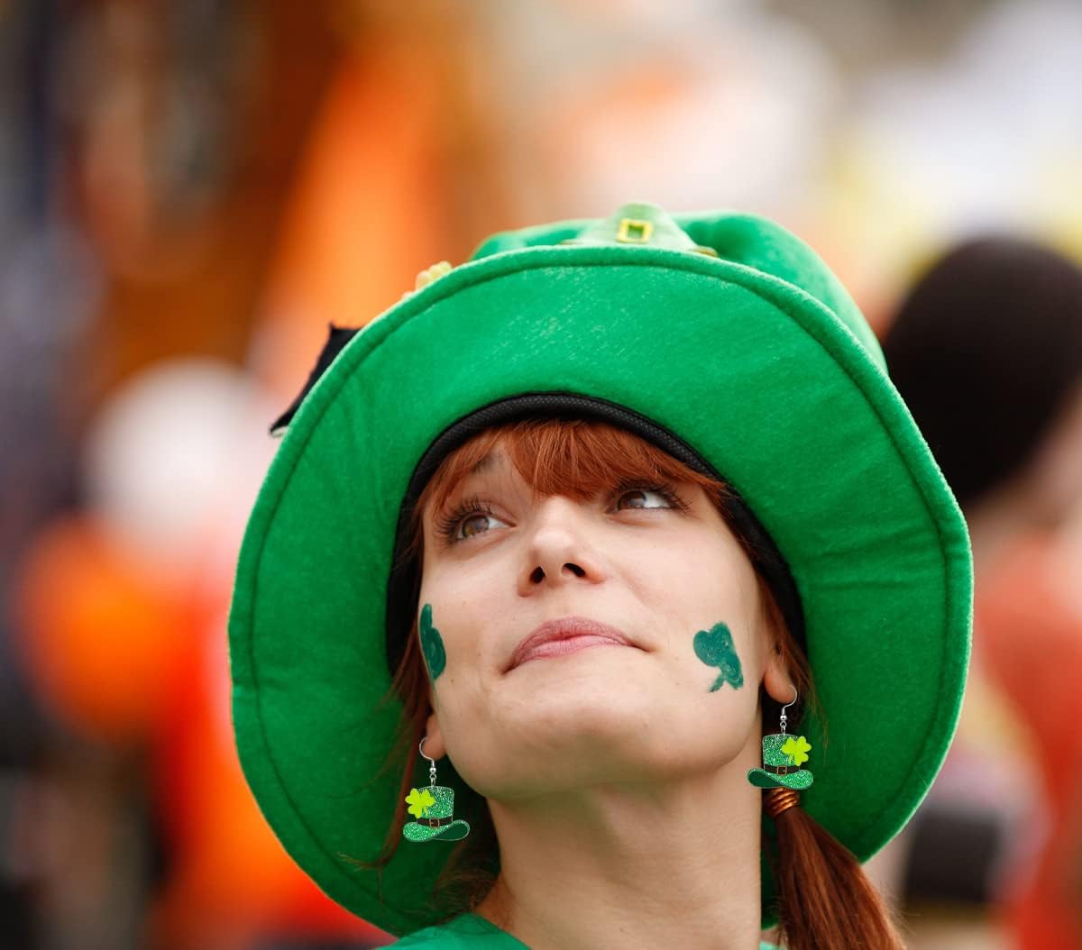 St. Patrick's Day Earrings for Women,Irish Shamrock Acrylic Dangle Earrings, Green Hat Clover Horseshoe Drop Earrings for Irish Festival