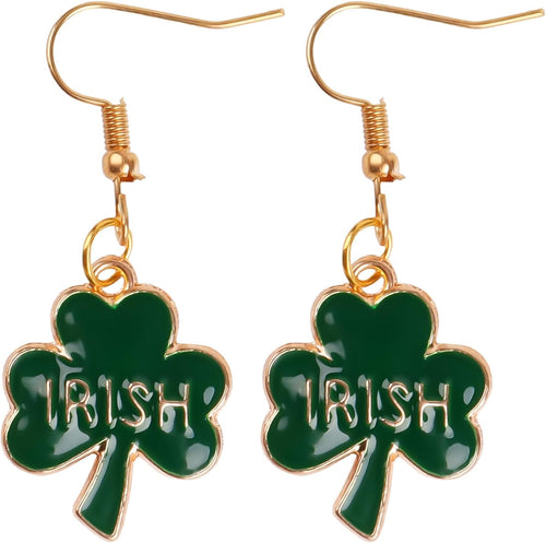 Green Shamrock Dangle Earrings for Women, St. Patrick's Day Accessories Good Luck Hoop Earrings