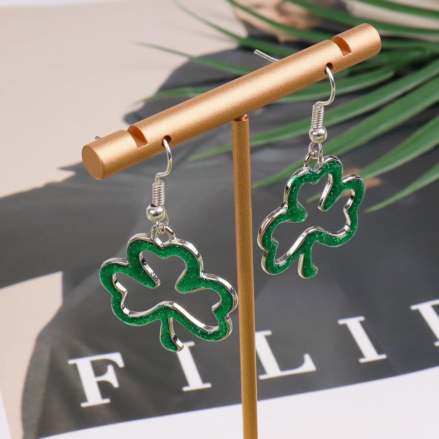 Green Shamrock Dangle Earrings for Women, St. Patrick's Day Accessories Good Luck Hoop Earrings