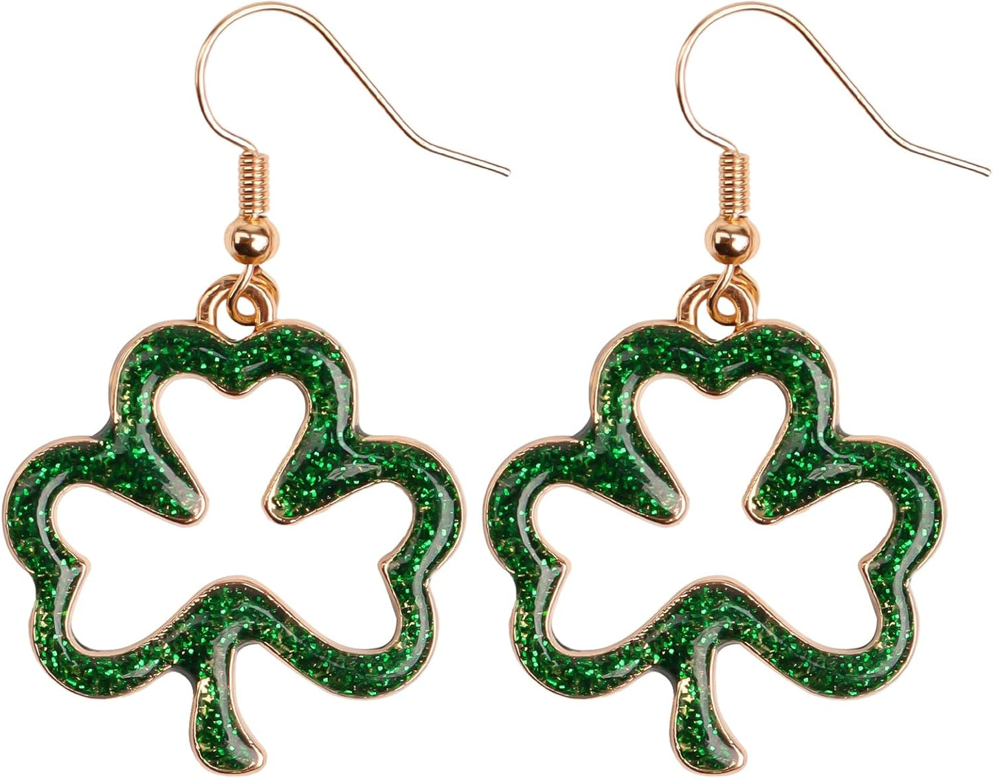 Green Shamrock Dangle Earrings for Women, St. Patrick's Day Accessories Good Luck Hoop Earrings