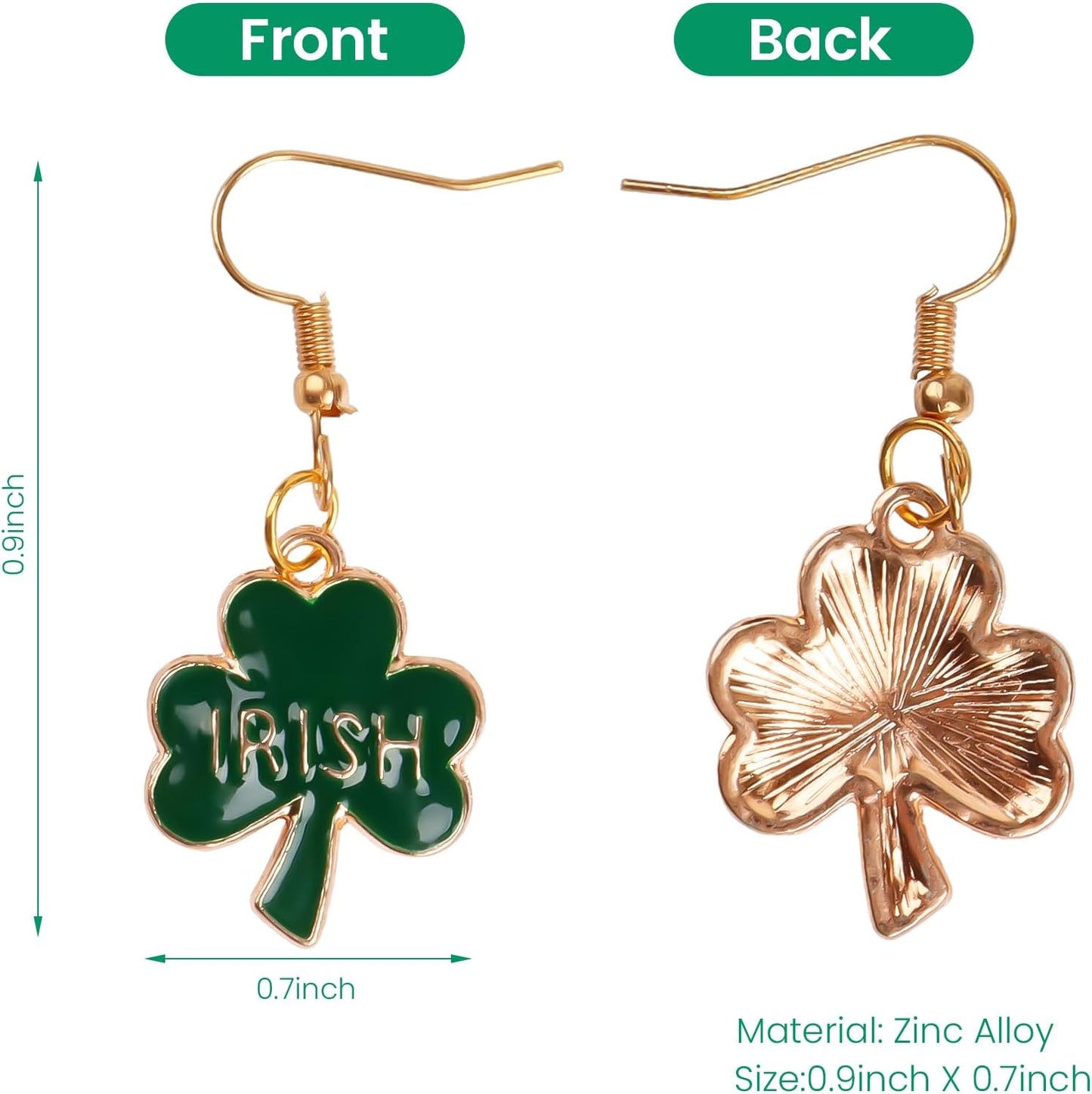 Green Shamrock Dangle Earrings for Women, St. Patrick's Day Accessories Good Luck Hoop Earrings