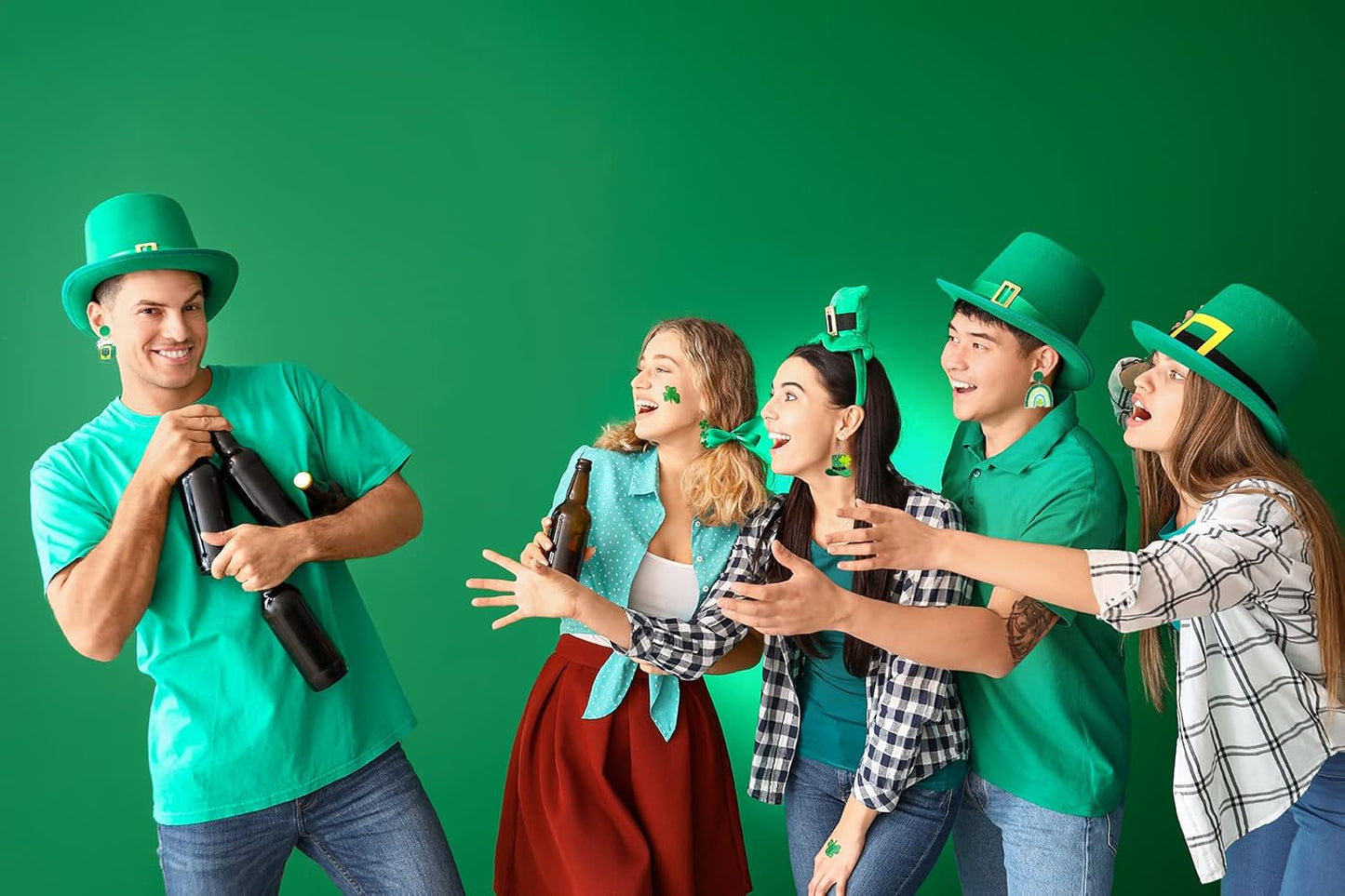 St. Patrick's Day Earrings for Women,Irish Shamrock Acrylic Dangle Earrings, Green Hat Clover Horseshoe Drop Earrings for Irish Festival