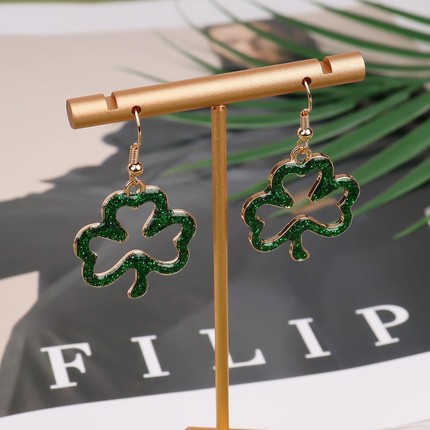 Green Shamrock Dangle Earrings for Women, St. Patrick's Day Accessories Good Luck Hoop Earrings