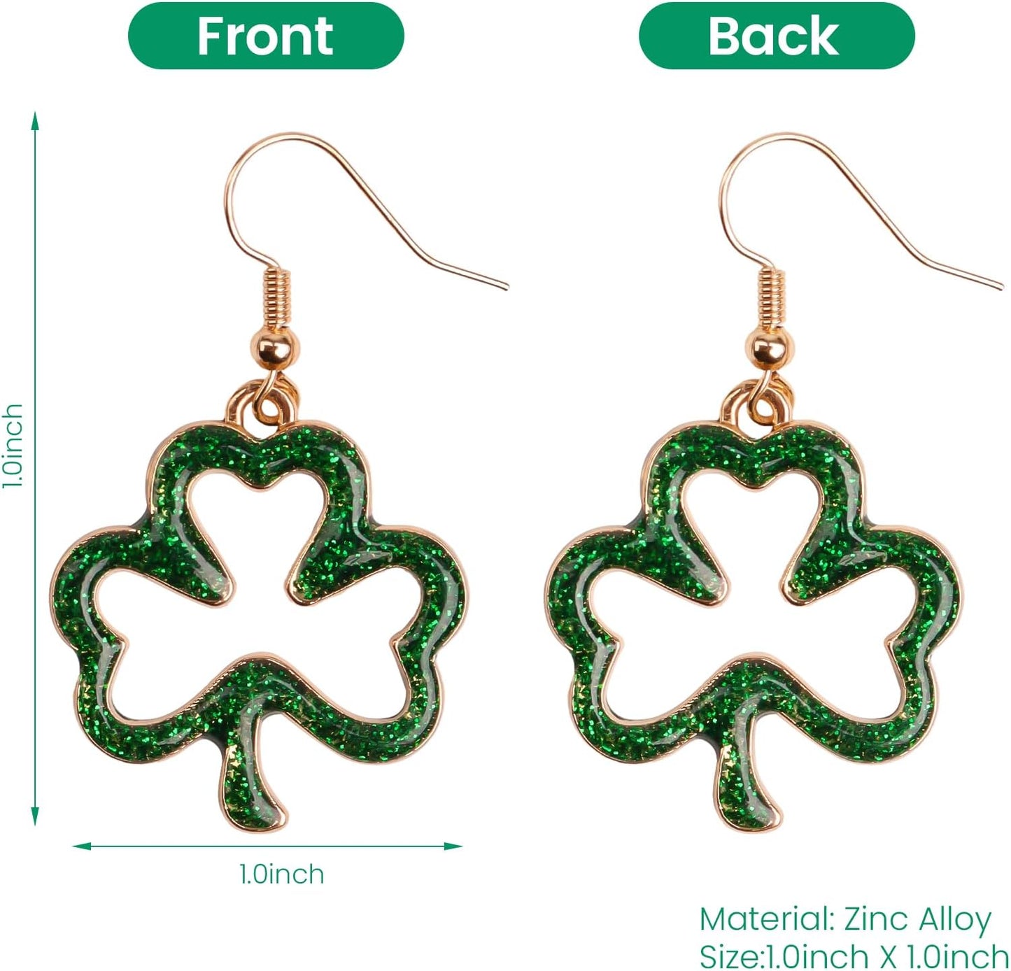 Green Shamrock Dangle Earrings for Women, St. Patrick's Day Accessories Good Luck Hoop Earrings