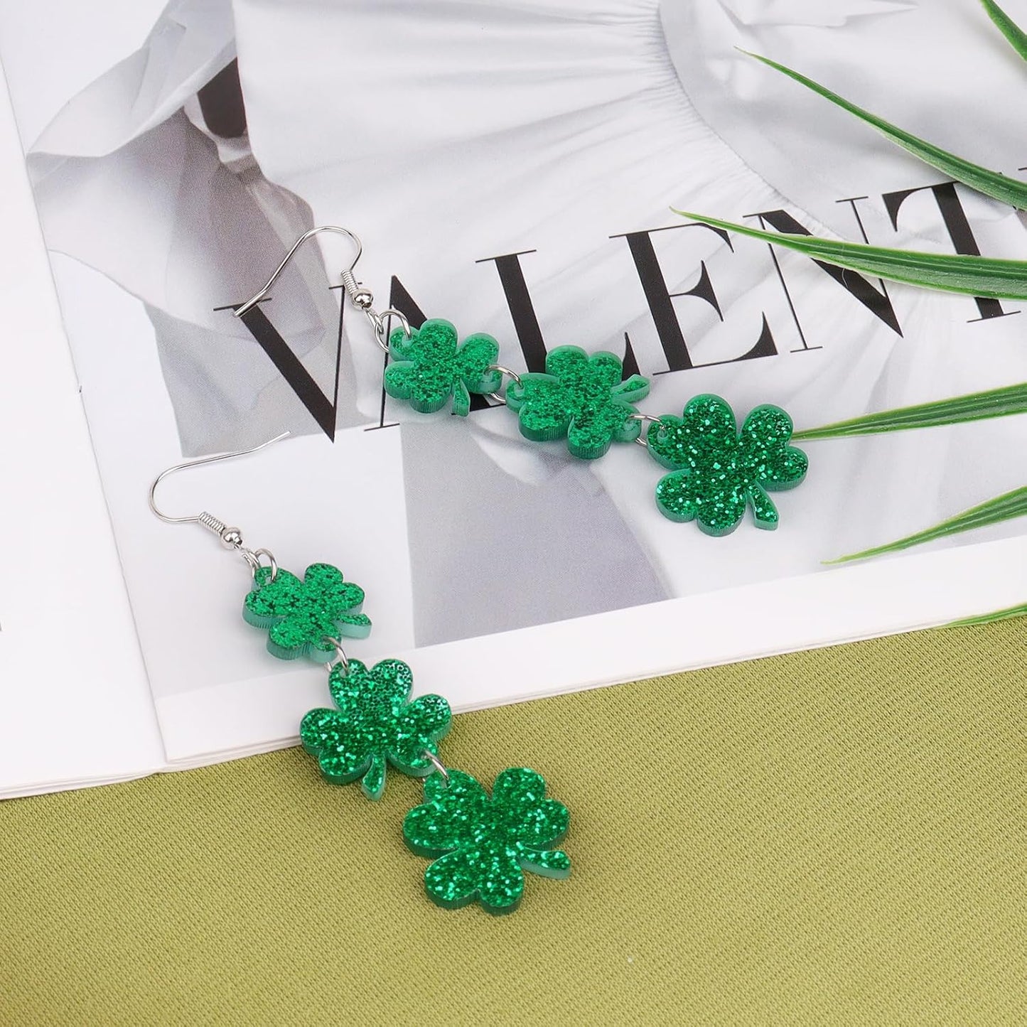 Green Shamrock Dangle Earrings for Women, St. Patrick's Day Accessories Good Luck Hoop Earrings