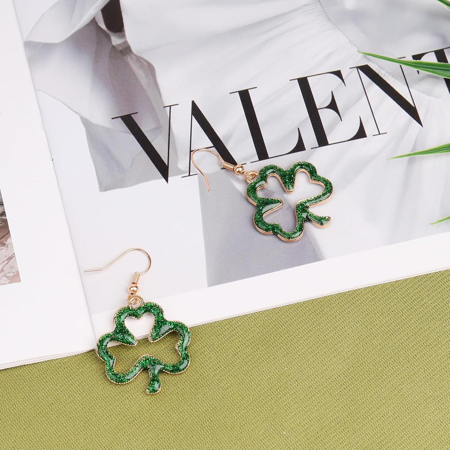 Green Shamrock Dangle Earrings for Women, St. Patrick's Day Accessories Good Luck Hoop Earrings