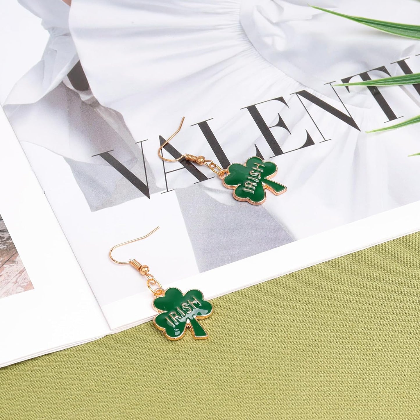 Green Shamrock Dangle Earrings for Women, St. Patrick's Day Accessories Good Luck Hoop Earrings