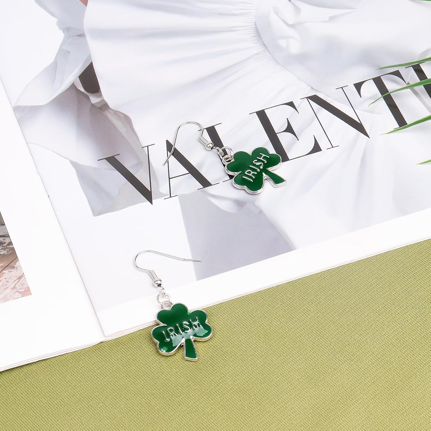 Green Shamrock Dangle Earrings for Women, St. Patrick's Day Accessories Good Luck Hoop Earrings