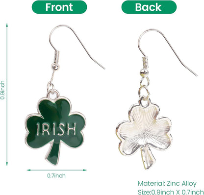Green Shamrock Dangle Earrings for Women, St. Patrick's Day Accessories Good Luck Hoop Earrings