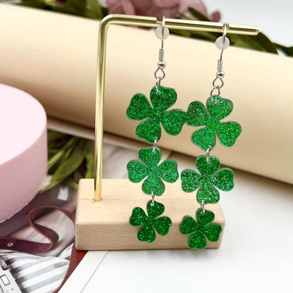 St. Patrick's Day Earrings for Women,Irish Shamrock Acrylic Dangle Earrings, Green Hat Clover Horseshoe Drop Earrings for Irish Festival