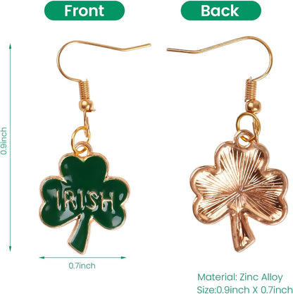 Green Shamrock Dangle Earrings for Women, St. Patrick's Day Accessories Good Luck Hoop Earrings