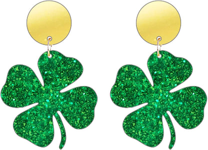 St. Patrick's Day Earrings for Women,Irish Shamrock Acrylic Dangle Earrings, Green Hat Clover Horseshoe Drop Earrings for Irish Festival