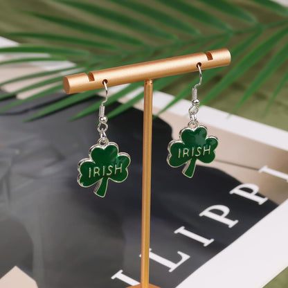 Green Shamrock Dangle Earrings for Women, St. Patrick's Day Accessories Good Luck Hoop Earrings