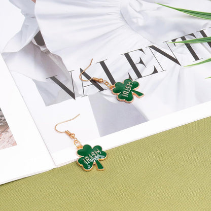 Green Shamrock Dangle Earrings for Women, St. Patrick's Day Accessories Good Luck Hoop Earrings