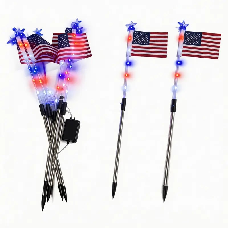 8 Solar American Flag Pathway Lights – Red, White & Blue Yard Glow for 250th Independence Celebration 🇺🇸✨